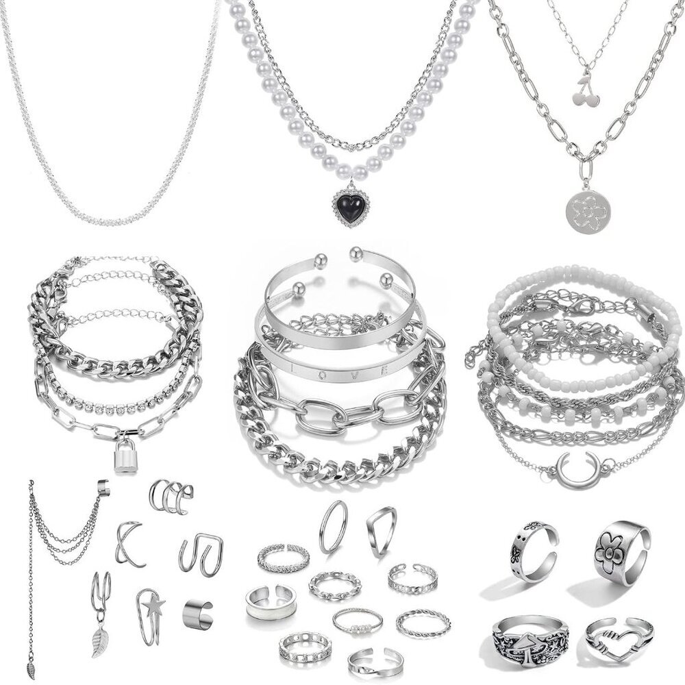 Silver Plated Jewelry Set For Women Girls Valentine